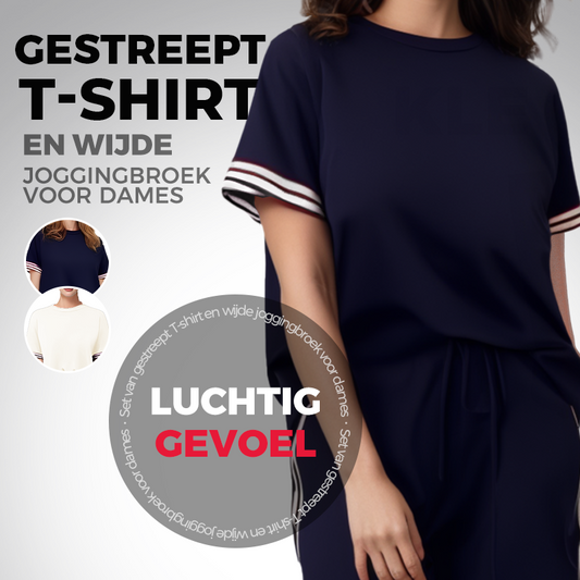 Set van gestreept T-shirt en wijde joggingbroek voor dames