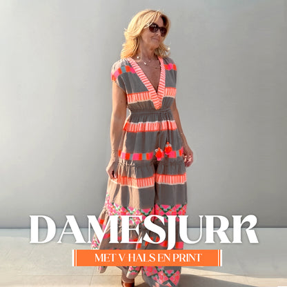 🔥Tijdelijk aanbod - 49% korting🔥Dames losse V-hals vintage streeppatroon mouwloze jurk
