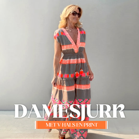 🔥Tijdelijk aanbod - 49% korting🔥Dames losse V-hals vintage streeppatroon mouwloze jurk
