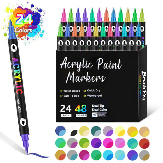 🎅Kerstuitverkoop 50% KORTING!!🎄Dual Tip Acrylverfstift - Fijne & Kwastpunt voor Canvas, Hout & Steenschilderen 🎨🌈