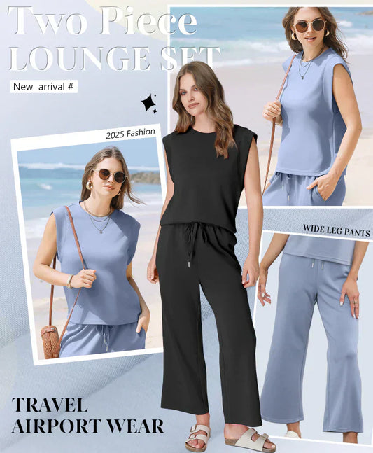 💕Hot Sale 60% UIT 🔥 Nieuwe Set 2-Delige Mouwloze Top & Broek met Wijde Benen voor Vrouwen
