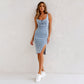 💥Uitverkoop 49% korting🌤️Verstelbare bandjes U-hals split denim bodycon cami-jurk