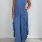 Laney Geplooide Korte Mouw Onregelmatige Midi Top en Elastische Taille Broek met Wijde Pijpen Set