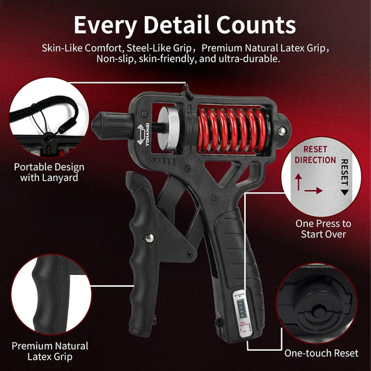 🚀🤝 50% KORTING! Van handshake tot veiligheidshamer: deze ergonomische grip trainer met instelbare weerstand (5–165 kg) versterkt handen, vingers & onderarmen. Met teller!