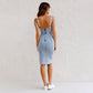 💥Uitverkoop 49% korting🌤️Verstelbare bandjes U-hals split denim bodycon cami-jurk