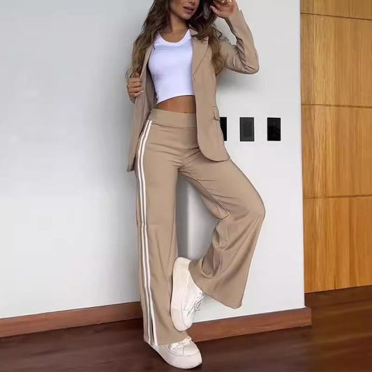 ✨Dames casual set met gekerfde reversblazer en wijde broek💖
