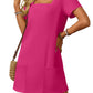 💕Last Day Promotion 50% UIT👗Casual Square Neck Pocket Short Sleeve Dress with Pockets voor dames