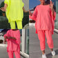 🏖️Hot Sale 50% korting💕 Ronde hals Split Fluorescerende kleur Casual pak voor vrouwen