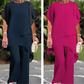 ✨60% KORTING – Charmante set met asymmetrische top 👗 Elegante set met wijde broekspijpen – Comfortabel en perfect voor de lente