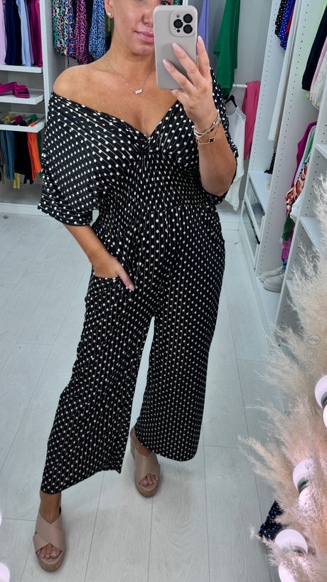 💙Zomeruitverkoop - 8€ korting! 💙Gestippelde Print Elastische Taille Jumpsuit