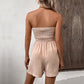 🎉Laatste dag promotie 50% KORTING💃Dames strapless romper met ruche rand, smokwerk en strik aan de voorkant, wijde pijpen