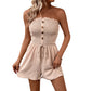 🎉Laatste dag promotie 50% KORTING💃Dames strapless romper met ruche rand, smokwerk en strik aan de voorkant, wijde pijpen