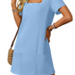💕Last Day Promotion 50% UIT👗Casual Square Neck Pocket Short Sleeve Dress with Pockets voor dames