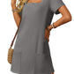 💕Last Day Promotion 50% UIT👗Casual Square Neck Pocket Short Sleeve Dress with Pockets voor dames