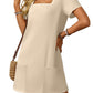 💕Last Day Promotion 50% UIT👗Casual Square Neck Pocket Short Sleeve Dress with Pockets voor dames
