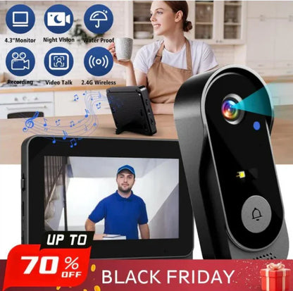 🚪 Nu 50% Korting! Draadloze 1080P Deurbelcamera met 170° Groothoek & 4,3" Display – IPX65 Waterdicht, Nachtzicht & Altijd Veilig! 🔒📹