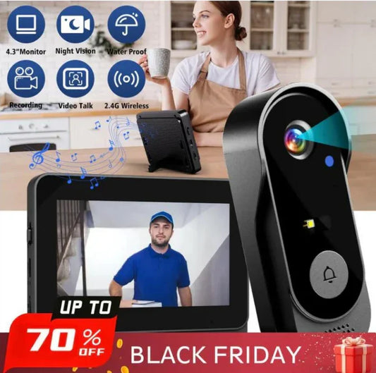 🚪 Nu 50% Korting! Draadloze 1080P Deurbelcamera met 170° Groothoek & 4,3" Display – IPX65 Waterdicht, Nachtzicht & Altijd Veilig! 🔒📹