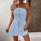 🎉Laatste dag promotie 50% KORTING💃Dames strapless romper met ruche rand, smokwerk en strik aan de voorkant, wijde pijpen