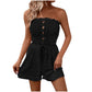 🎉Laatste dag promotie 50% KORTING💃Dames strapless romper met ruche rand, smokwerk en strik aan de voorkant, wijde pijpen