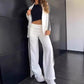 ✨Dames casual set met gekerfde reversblazer en wijde broek💖