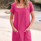 💕Last Day Promotion 50% UIT👗Casual Square Neck Pocket Short Sleeve Dress with Pockets voor dames