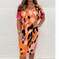 Losse, casual jurk met luipaardprint met ronde hals