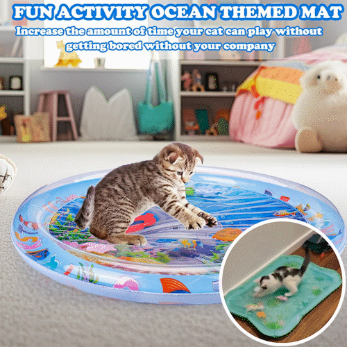 ❄️Zomerfresh 50% Korting!😻Water Speelmat voor Katten – Sensorische Oceaanmat met Drijvende Visjes voor Binnenkatten