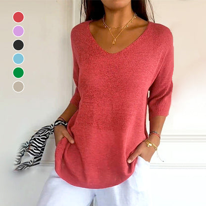 ⏳Beperkte Tijd 50% Korting💥Handmatig gebreid shirt met V-hals