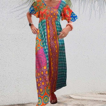 Women’s Bohemian Patchwork Colorful Maxi Dress