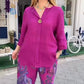 Dames casual bedrukte blouse met lange mouwen en wijde broek 2-delige set
