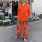 Dames casual bedrukte blouse met lange mouwen en wijde broek 2-delige set