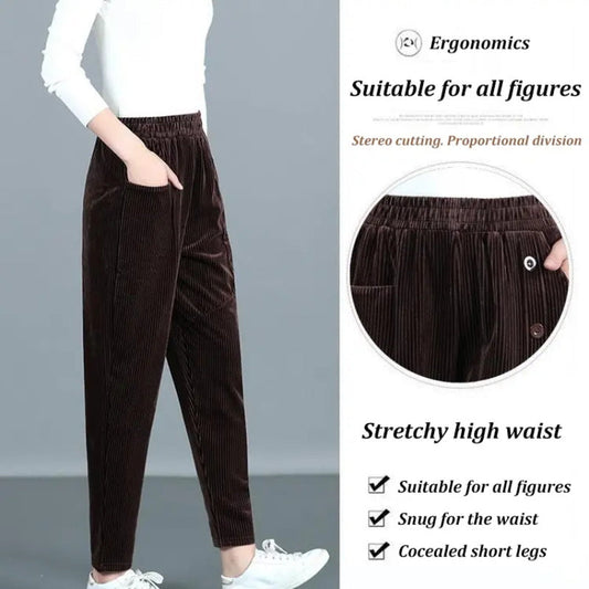 Warme corduroy damesbroek met hoge taille - Koop 2 gratis verzending