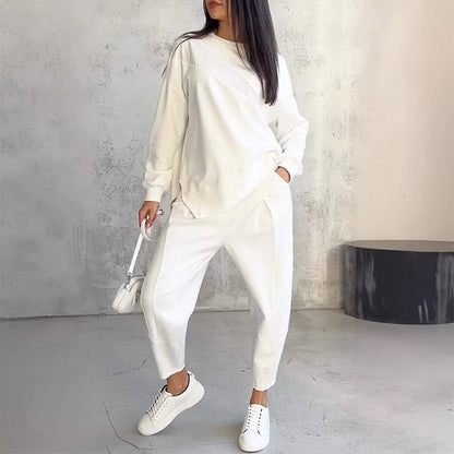 🌸✨Dames set van katoen met een sweatshirt met lange mouwen en een broek, met een asymmetrische zoom