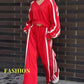 V-hals Sweatshirt & Broek met Wijde Pijpen 2-Delige Set