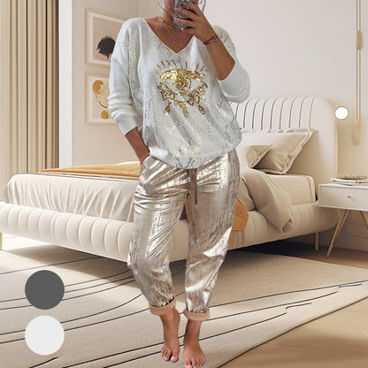 Voorjaars Editie: Duivelsoog & Lovertjes 2-delige Set 💥Top + Broek – Nu 50% Korting voor wie als eerste lente voelt