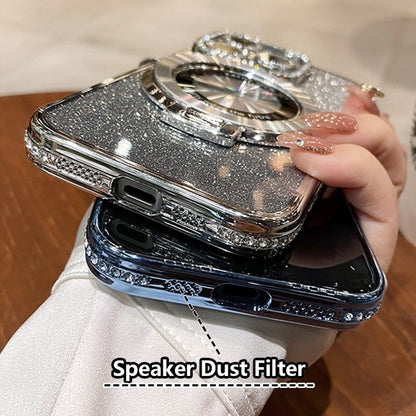 🎁2026 HETE UITVERKOOP🎉💝Magnetisch iPhone-hoesje met glitterstrasssteentjes en onzichtbare standaard