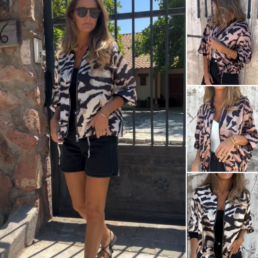 🌸Speciale voorjaarsaanbiedingen🌸 Bomberjack met rits voor dames met zebraprint