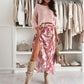 Top met ronde hals & bedrukte rok met riem