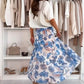 Top met ronde hals & bedrukte rok met riem