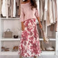 Top met ronde hals & bedrukte rok met riem