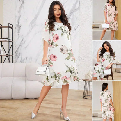 🌸Rode chiffonjurk met bloemblaadjes
