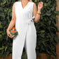 💖Beperkte uitverkoop 50% KORTING💖Effenkleurige casual V-hals jumpsuit voor dames met knoop