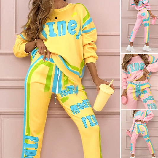 ✨Beperkte uitverkoop 49% KORTING✨Dames tweedelig set met kleurrijke print: sweatshirt en joggingbroek