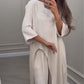 Solid Color Irregular Top & Wide-Leg Pants 2-PCS Set