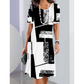 ✨Zomermode👗Lichte, slanke dames casual losse bloemen 3D digitaal bedrukte ronde hals jurken