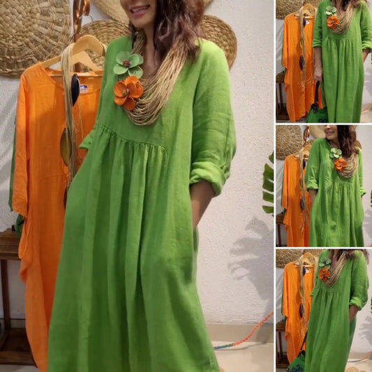 Casual boho-stijl linnen jurk met lange mouwen voor dames🌸