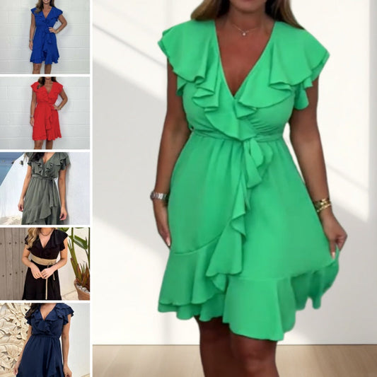 ⏰ Aanbieding voor beperkte tijd – 49% korting! 🎉Elegante jurk met V-hals en ruches voor dames