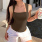 🩱Sexy Geribbelde Strappy Vierkante Hals Mouwloze Buikcontrole Tanktops Bodysuits