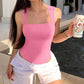 🩱Sexy Geribbelde Strappy Vierkante Hals Mouwloze Buikcontrole Tanktops Bodysuits