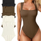 🩱Sexy Geribbelde Strappy Vierkante Hals Mouwloze Buikcontrole Tanktops Bodysuits
